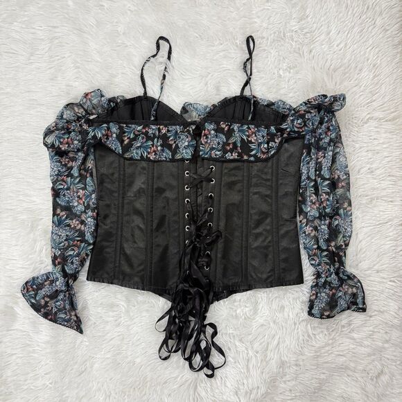 Corset Story Elegant Overbust Corset Top Floral Chiffon Sleeves US 16 NEW 36'' - Picture 3 of 15